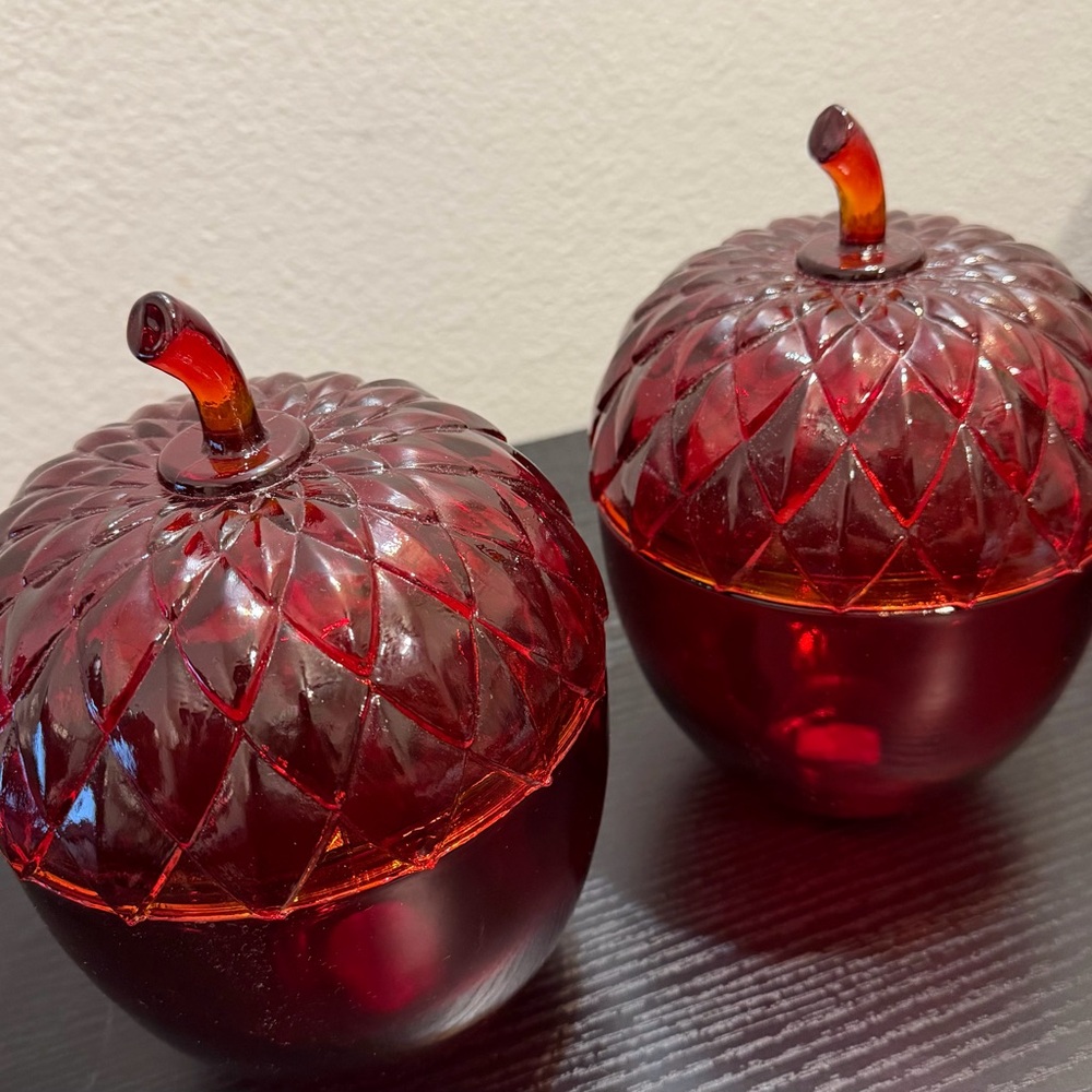 Vintage Amberina Red Glass Acorn- Set of 2